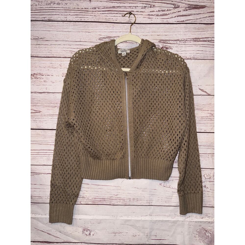Faded Rose Essential Woman Tan Knitted Cropped Hooded Zip Up SzM
